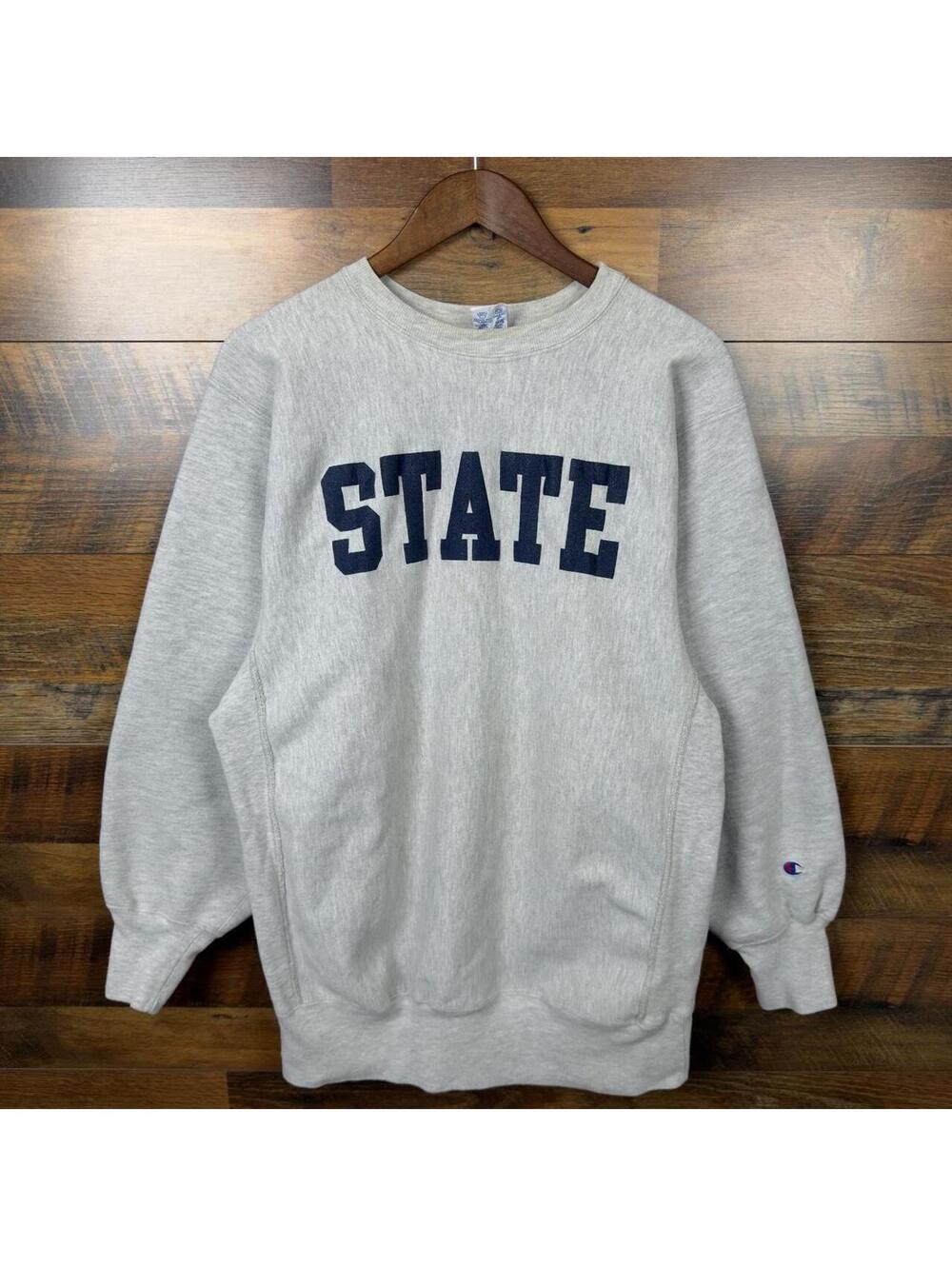 Vintage 90s Champion Reverse Weave STATE Gray Crewneck Sweatshirt 2XL